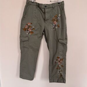 Sundance Green Cargo Pants with Floral Embroidery